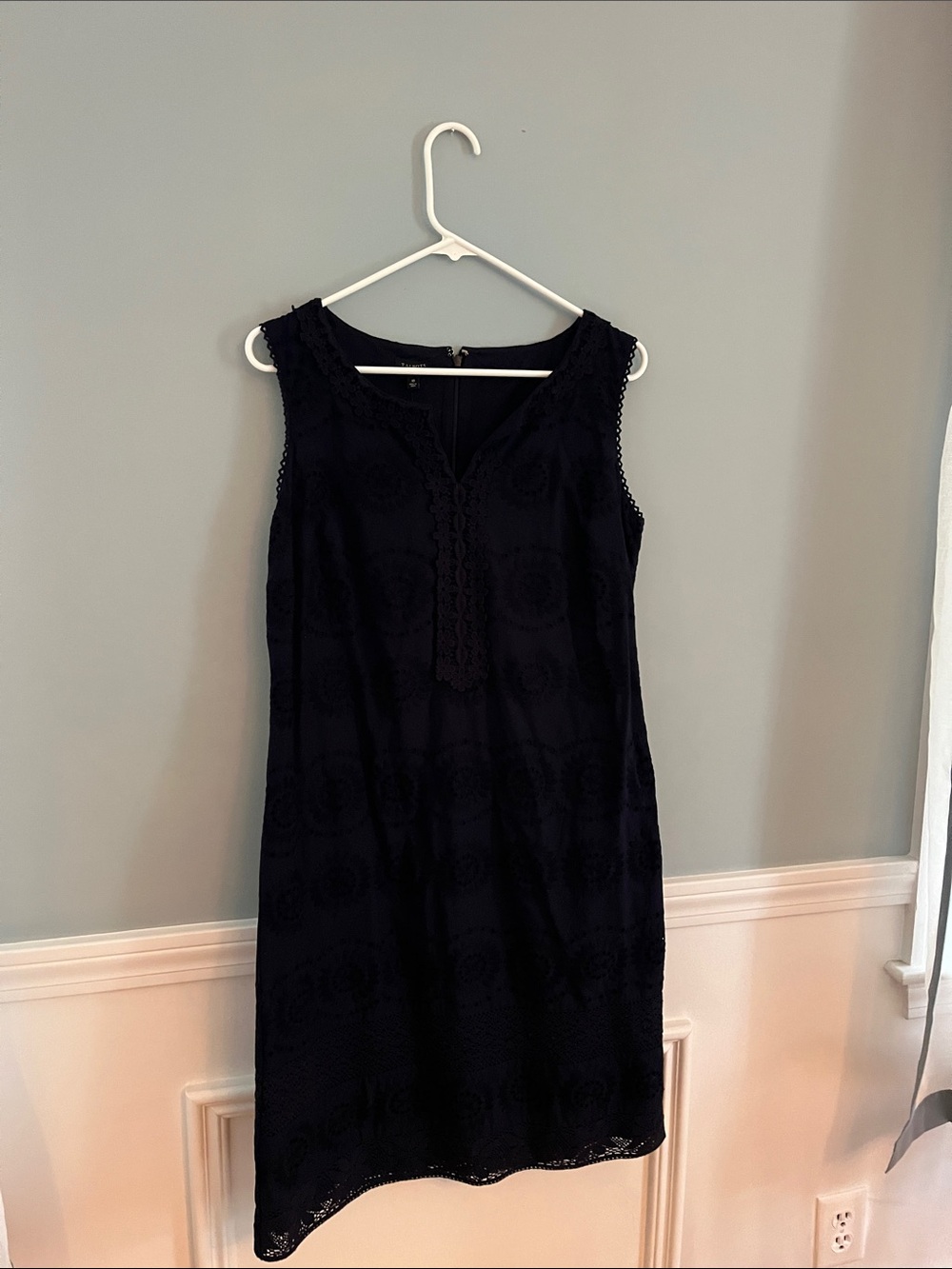 Talbots navy Sleeveless eyelet and Crochet-Trimmed Midi Dress